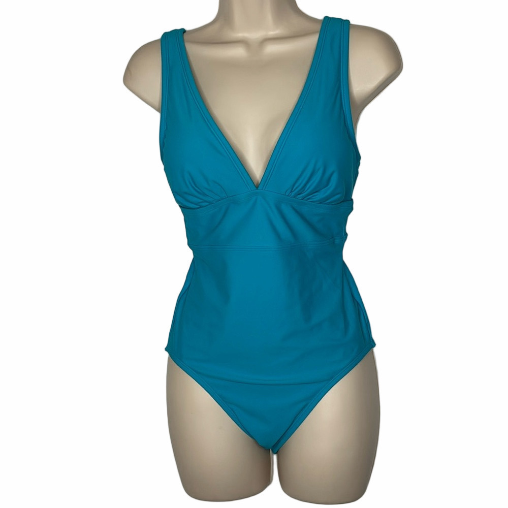 Kona Sol Turquoise V-Neck One-Piece Swimsuit